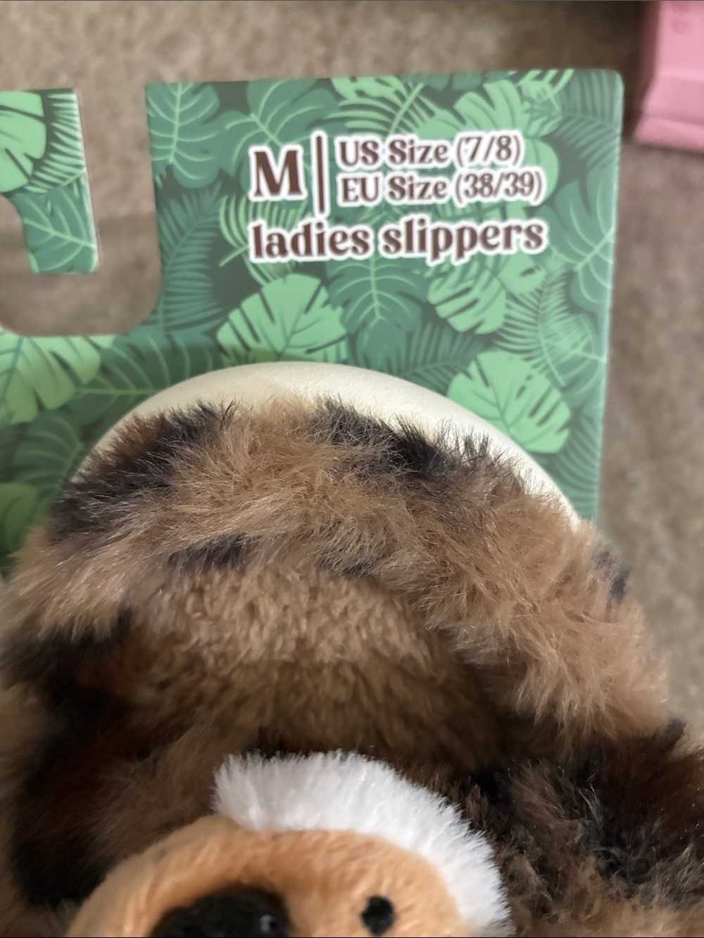 🎉Tiger Cub Cozy Fur Slippers for Women - Brown Leopard Print size 7/8 - Picture 3 of 6